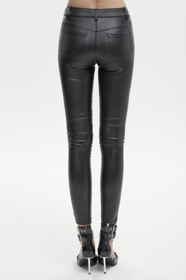 Black Stretch Diamond Wavy String Adjustable Slim Fit Women's Punk Trousers