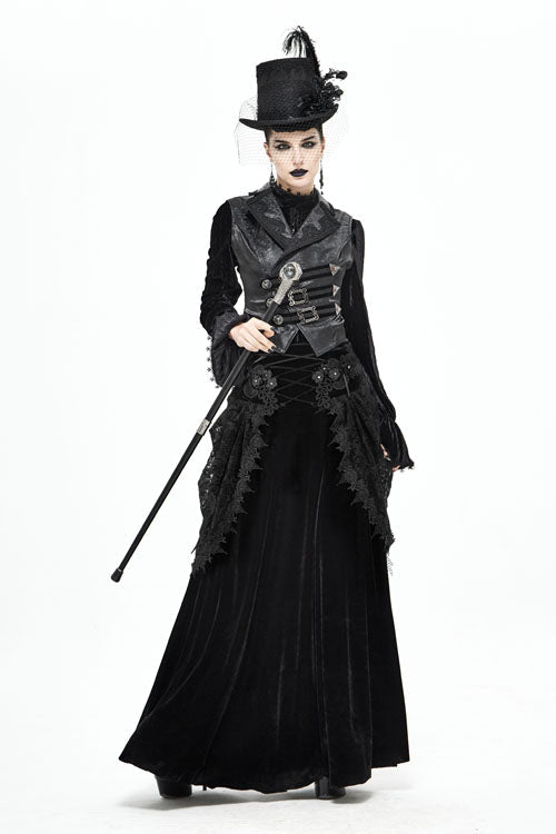 Black Velvet Cardigan Mid Waist Gothic Skirt