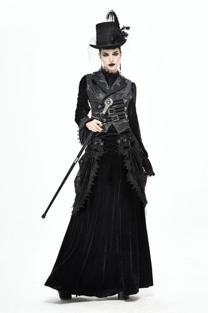 Black Velvet Cardigan Mid Waist Gothic Skirt