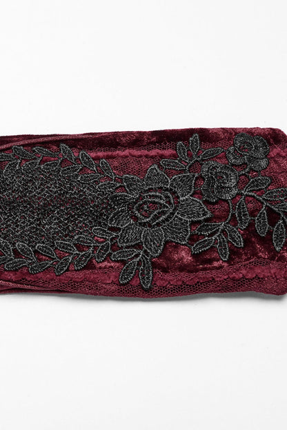 Red Floral Embroidery Lace-Up Women's Gothic Gloves