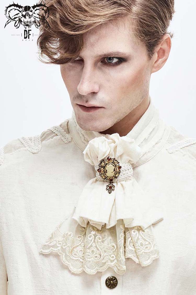 White Lace Jacquard Men's Gothic Bow Tie