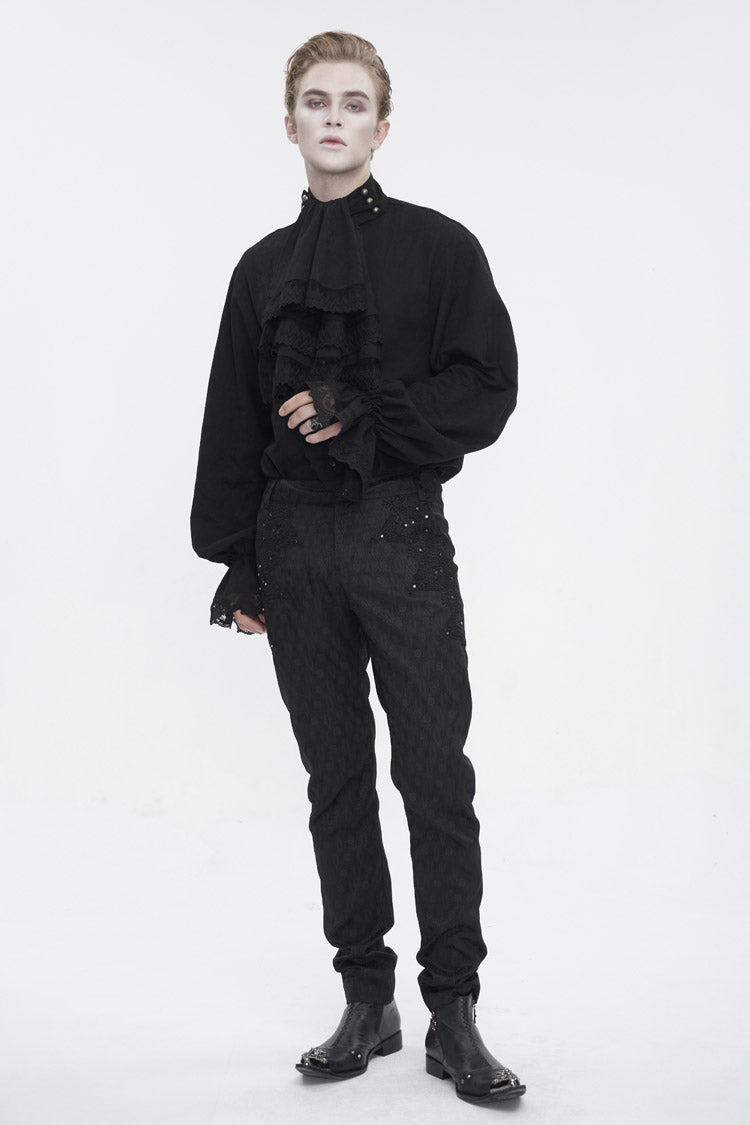 Black Puff Sleeved Ruffled Lace Splice Men's Gothic Shirt