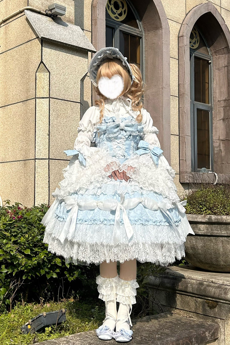 Blue Sleeveless Multi-Layered Ruffle Bowknot Lace Sweet Plus Size Lolita Jsk Dress