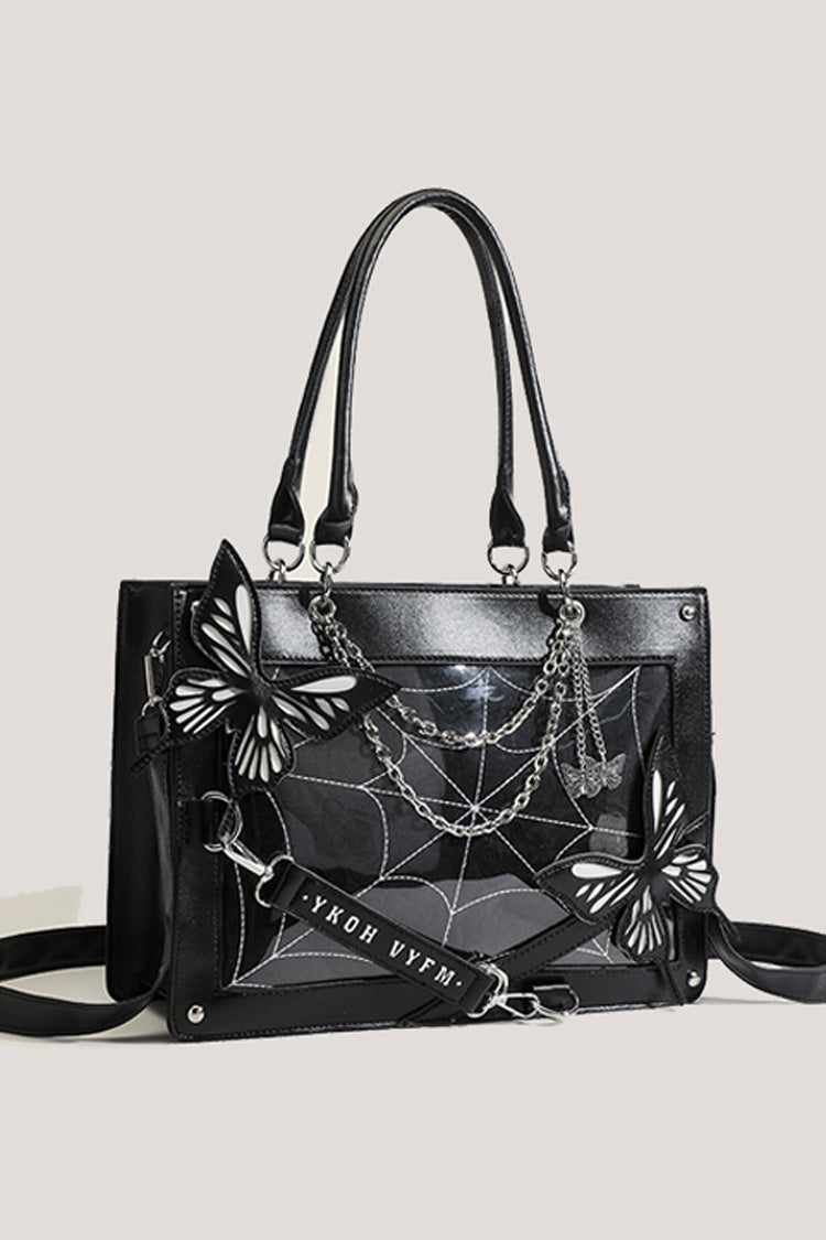 Black Spider Web Butterfly Large Capacity Locomotive Girl Gothic Lolita Tote Itabag