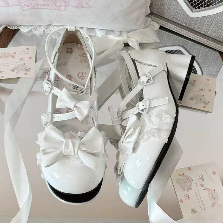 Bowknot Cross Bandage Kitten Shaped Special Heel Mid-Heel Shoes 5 Colors