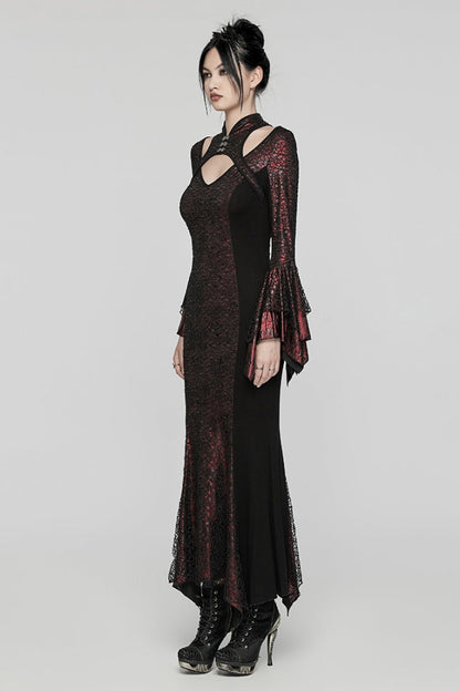 Black/Red Cheongsam Collar Fishtailed Hollow Women's Gothic Dress