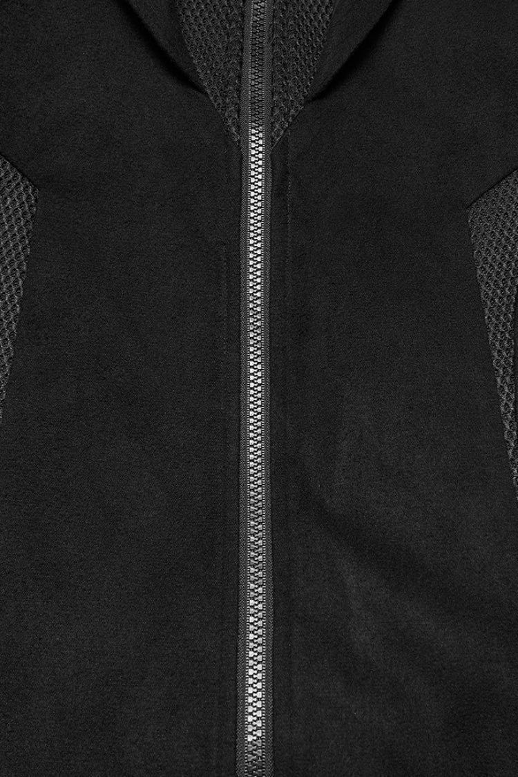 Black Stand Collar Long Sleeves Hooded Zipper Men's Punk Jacket