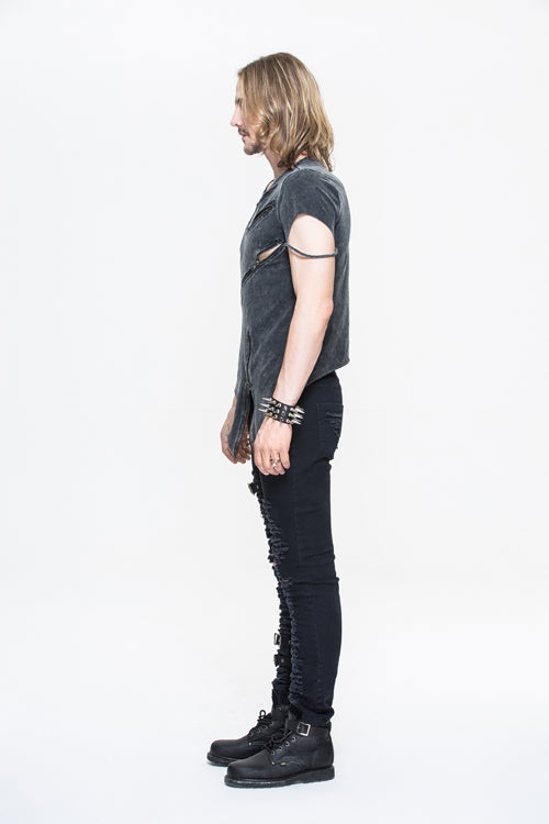 Black Rock Partition Zippered Faded Mens Punk T-Shirt