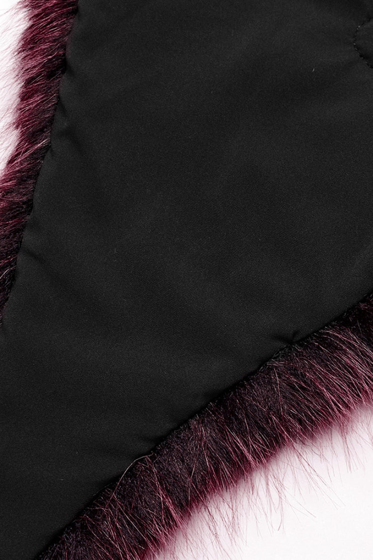 Red Stand Collar Sleeveless Gradient Faux Fur Women's Gothic Cape