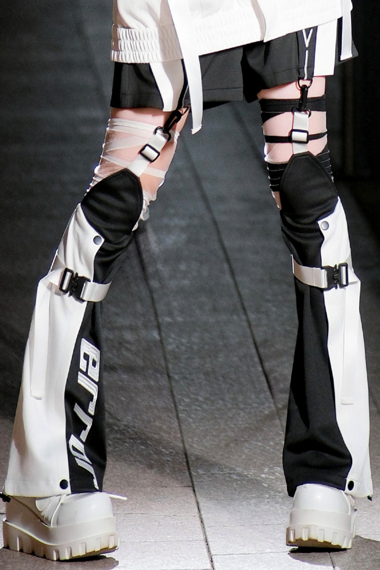 Black/White [Zero-Type Transformation] Techwear Long Sleeves Embroidered Hooded Punk Jirai Kei Shorts Coat Set