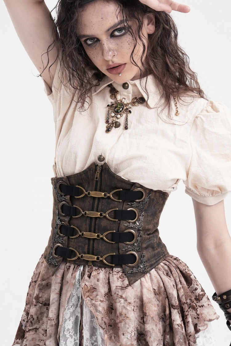 Brown Lace-Up Slim Zippered Women's Punk Underbust Corset