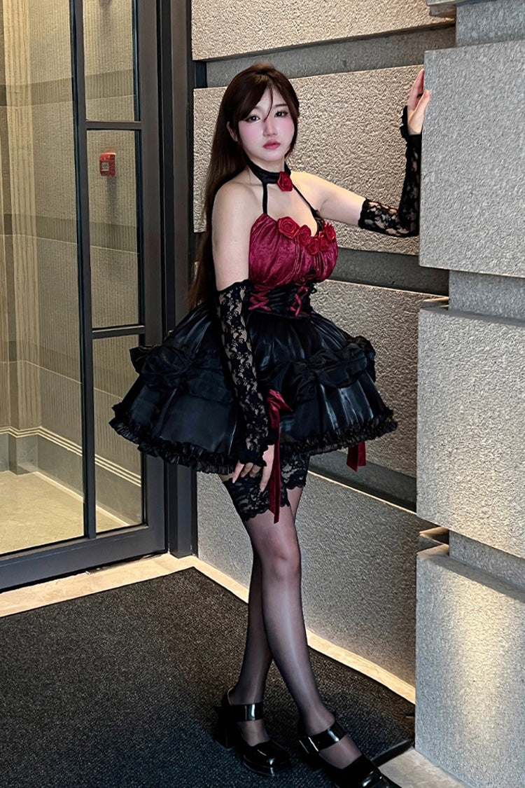 Black/Red Succubus Rose Sexy Princess Slim Bowknot Gothic Lolita Strapless Dress