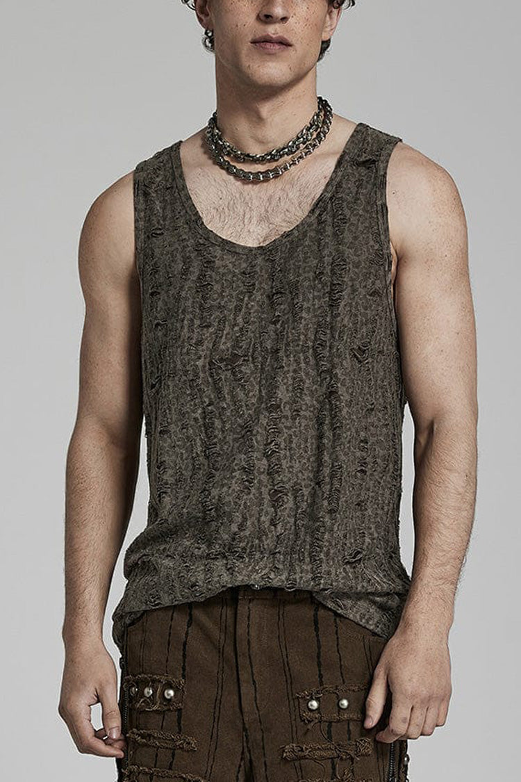 Sleeveless Print Ripped Mens Steampunk Vest 2 Colors