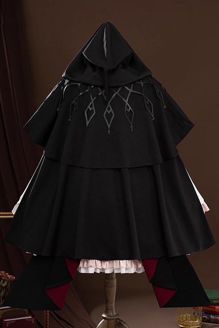 Black Yog-Sothoth’s Courtyard Cosplay Tereboka Little Reaper Long Sleeves Ruffle Cardigan Bowknot Lace Hooded Gothic Lolita Dress Set