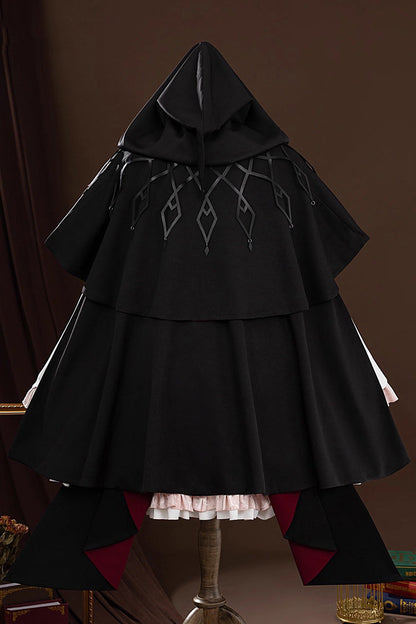 Black Yog-Sothoth’s Courtyard Cosplay Tereboka Little Reaper Long Sleeves Ruffle Cardigan Bowknot Lace Hooded Gothic Lolita Dress Set