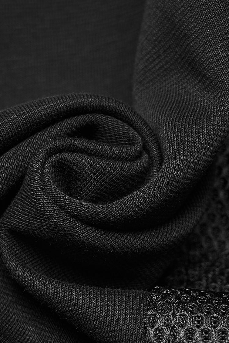 Black Stand Collar Sleeveless Hooded Zipper Men's Punk Vest