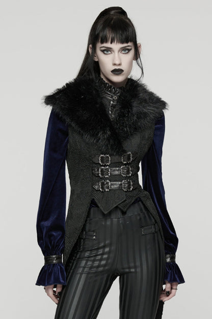 Black Sleeveless Jacquard Buckled Swallow-tailed Women's Gothic Vest