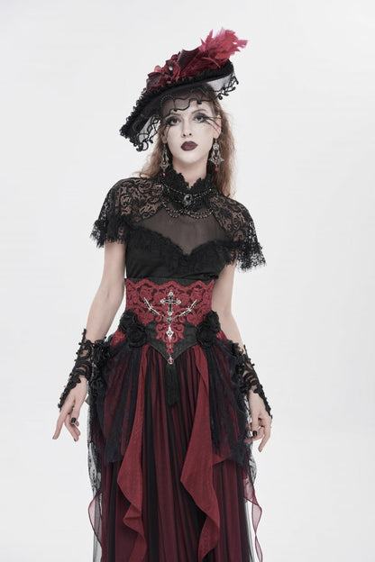 Black/Red Embroidered Lace Women's Gothic Underbust Corset Embroidered Rose Cross Underbust Corset