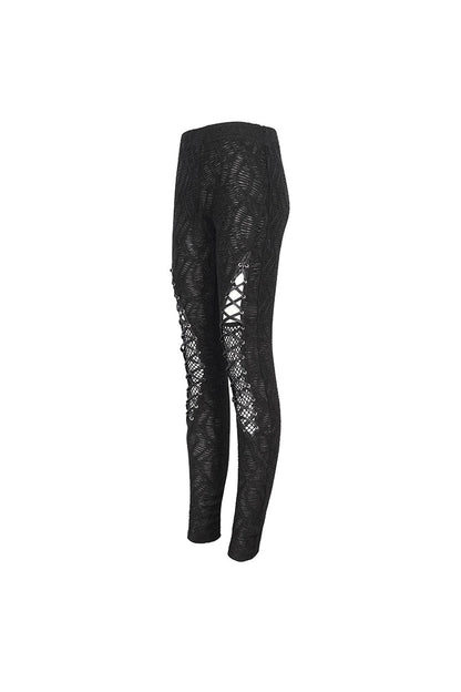 Black Strappy Mesh Splice Ruched Women's Punk Leggings