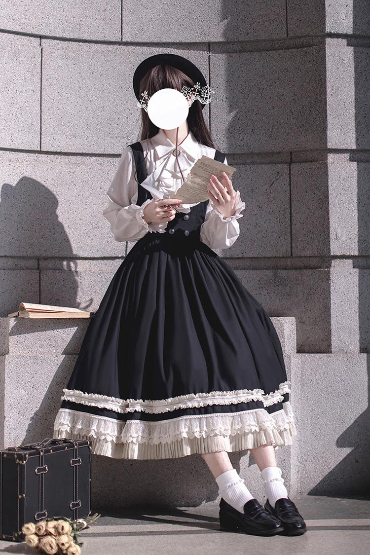 Black [Hathaway] Ruffle Bowknot Lace Elegant Lolita Jumper Dress