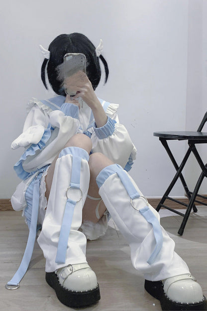 White/Blue Letter from an Angel Long Sleeves Print Jirai Kei Handsome Coat
