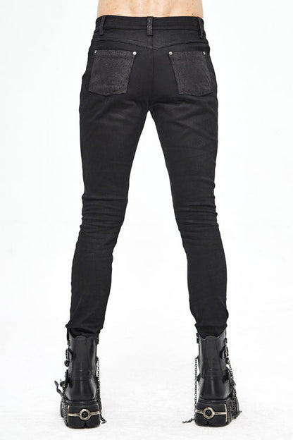 Black Punk Glued Fake Two Pieces Mens Pants