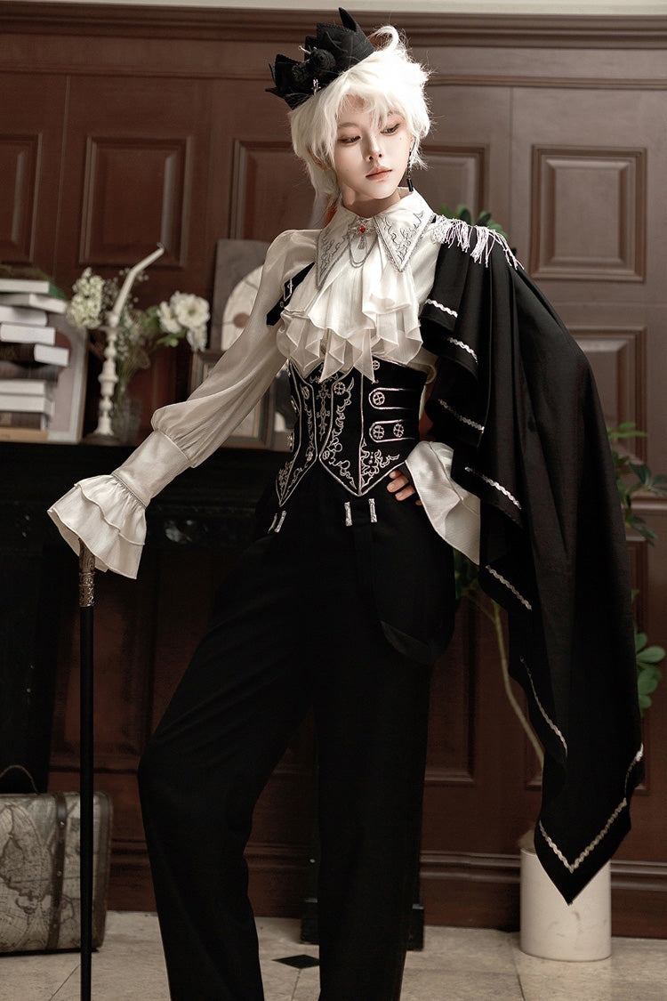 Black/White Embroidery Asymmetric Gothic Prince Handsome Ouji Lolita Set