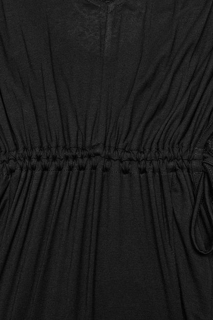 Black V Collar Long Sleeves Stitching Lace Women's Gothic Drawstring Honeymoon Dress