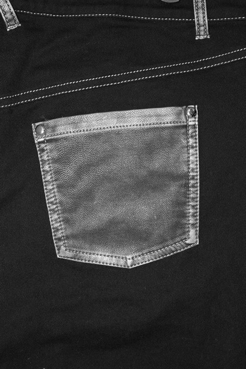 Black With Silver Punk Hand Rubbed Leather With Loops Mens Pants