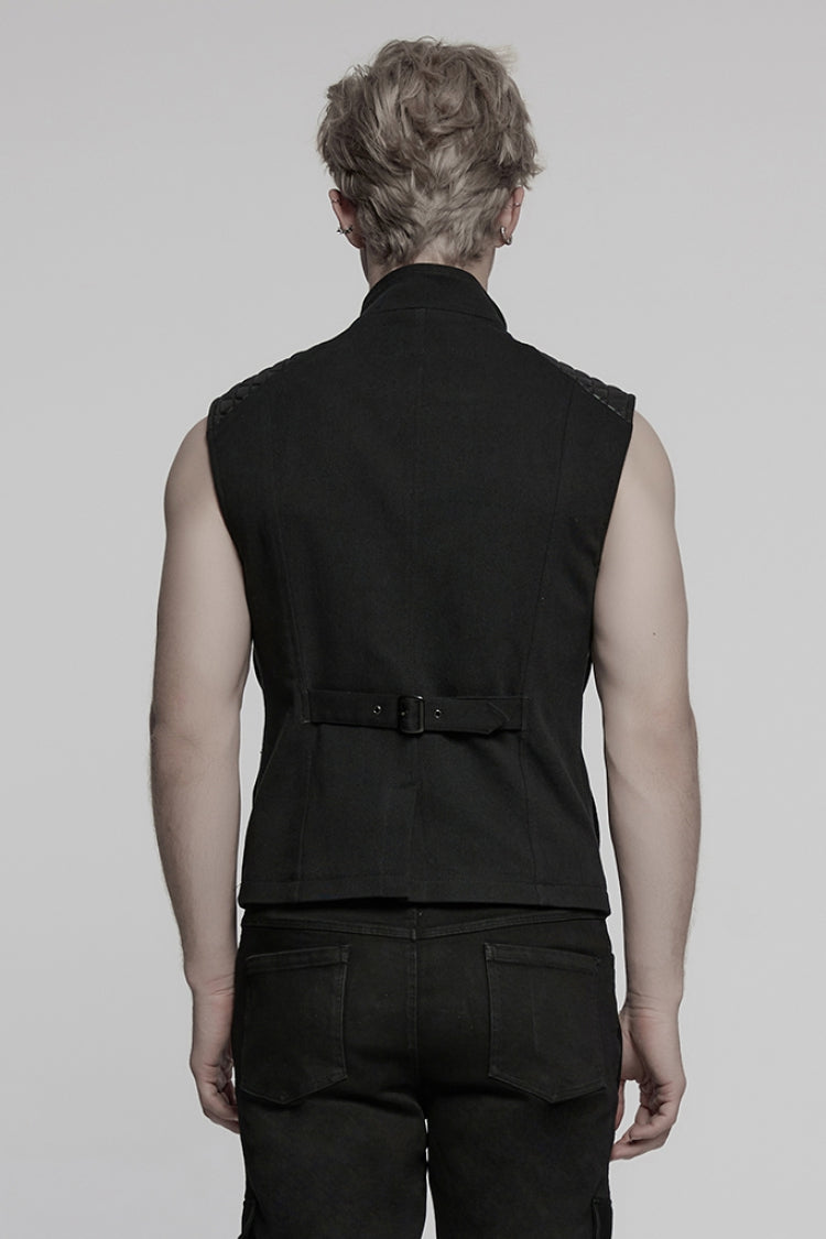 Black Stand Collar Armour Stitching Men's Punk Vest