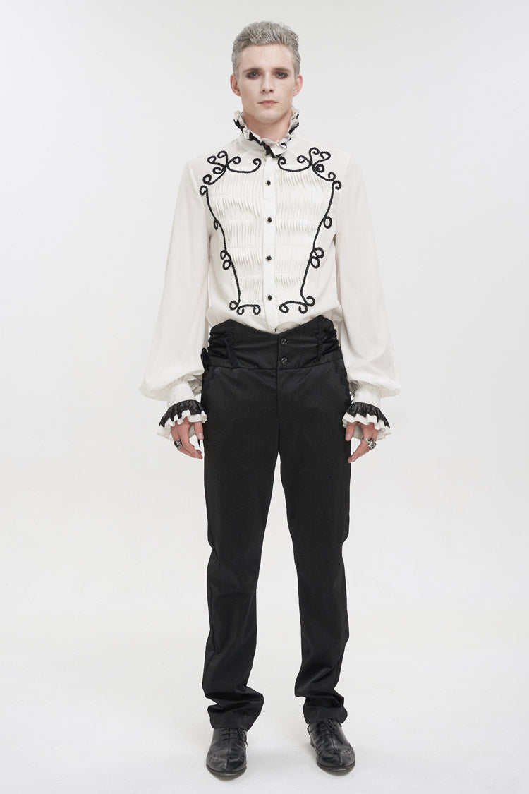 Black Retro High Waist Pattern Side Side Adjustable Leather Men's Gothic Pants