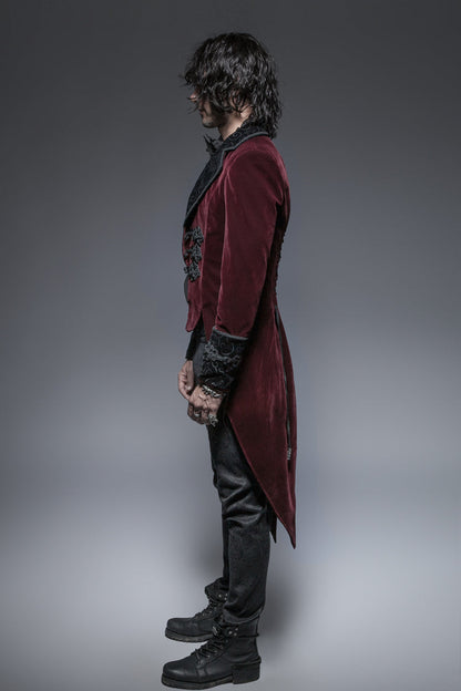 Red Embroidery Swallowtail Hem Mens Gothic Victorian Coat