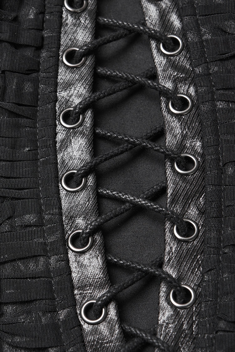 Black Sleeveless Lace-Up Side Zipper Pleated Women's Punk Corset