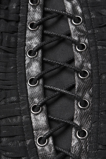 Black Sleeveless Lace-Up Side Zipper Pleated Women's Punk Corset
