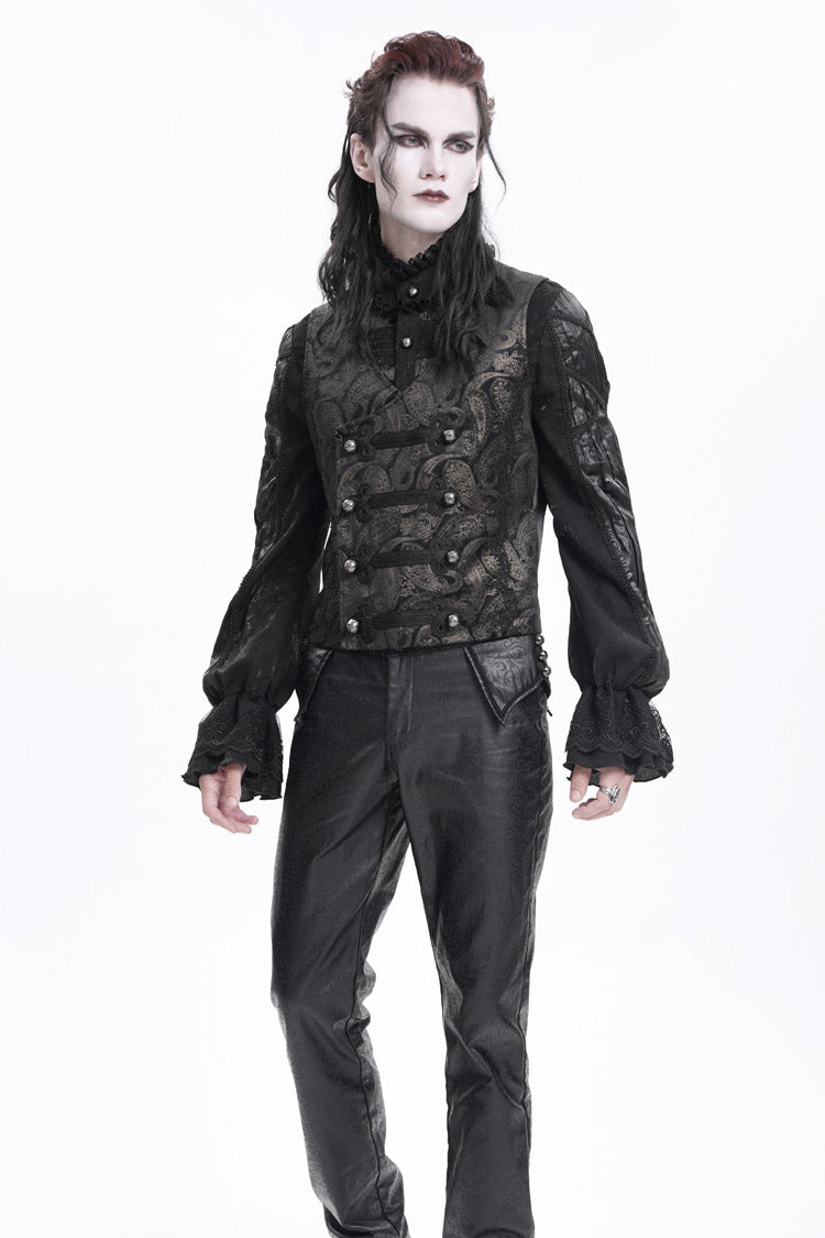 Gloden Sleeveless Floral Print Buckle-up Men's Gothic Vest