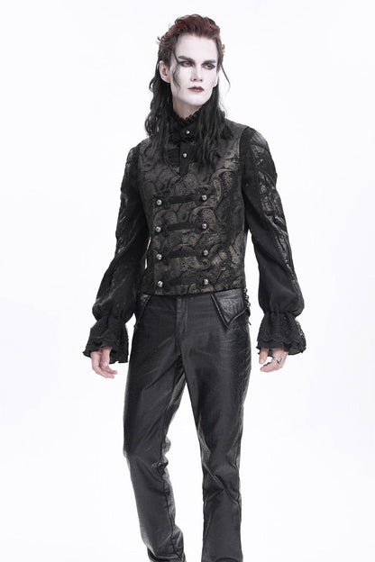 Gloden Sleeveless Floral Print Buckle-up Men's Gothic Vest