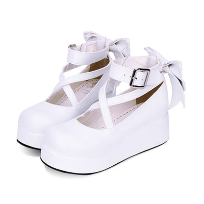 Round-toe Shallow Mouth Bowknot Cute Lolita Middle Heels Shoes