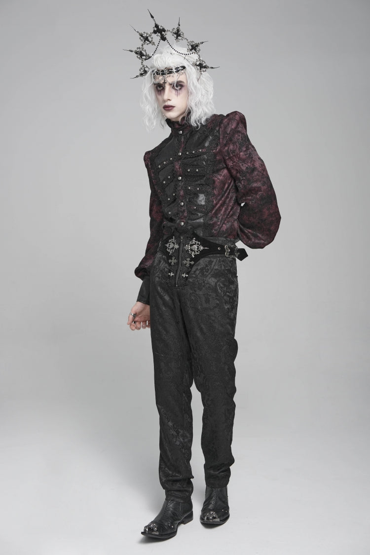 Black Printed Lace-Up Buckled Zippered Men's Gothic Pants