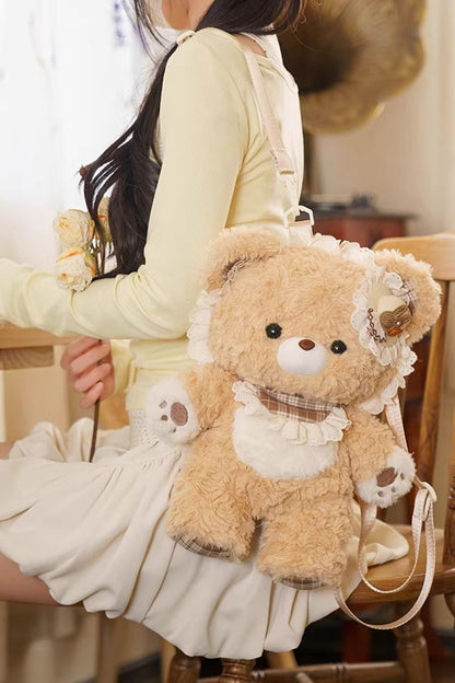 Brown [Little Bear Guli] Ruffled Plush Toy Sweet Lolita Backpack