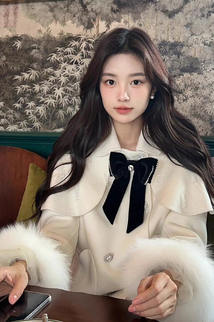 White Long Sleeves Bowknot Sweet Elegant Princess Lolita Cloak Coat