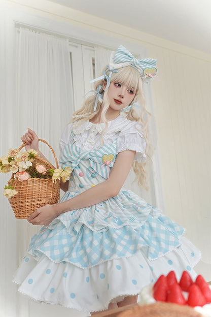 Blue [Hatsune Miku] Sleeveless Triple-Layered Print Bowknot Sweet Lolita Jsk Dress