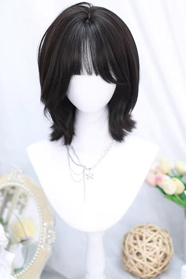 Shoulder Length Short Wig with Air Bangs Sweet Lolita Style 2 Colors