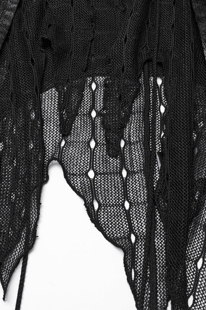Black V Collar Sleeveless Stitching Lace-Up Irregular Mesh Women's Gothic Long Vest