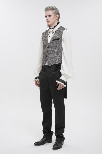 Gray Fashion Vintage Print Non-Stretch Fit Mid-Century Men's Gothic Tuxedo Vest