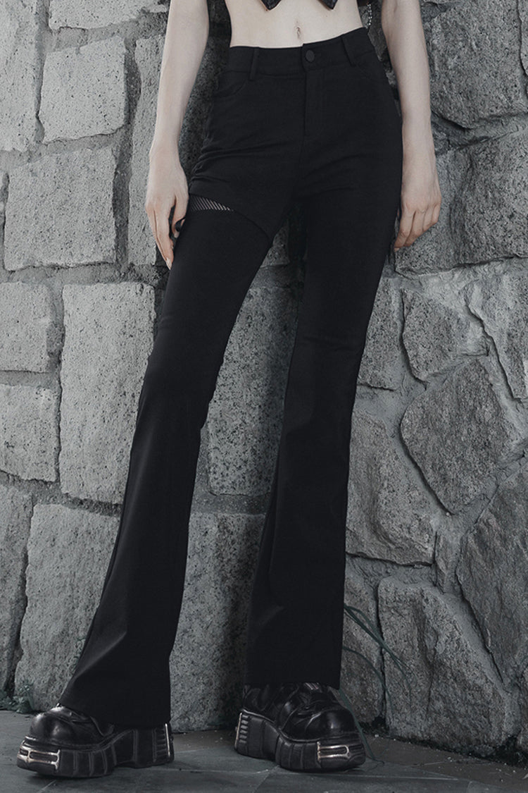 Black Side Open Drawstring Design Sexy Elastic Women's Punk Flared Pants