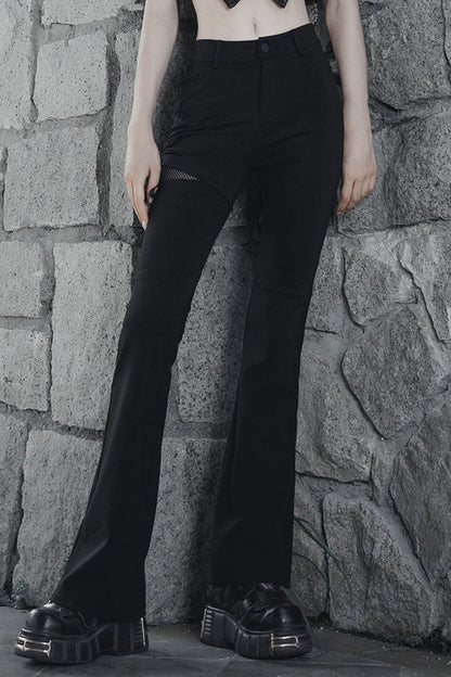 Black Side Open Drawstring Design Sexy Elastic Women's Punk Flared Pants