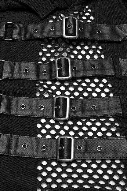 Black Stitching Mesh Rivet Buckle Men's Punk Vest