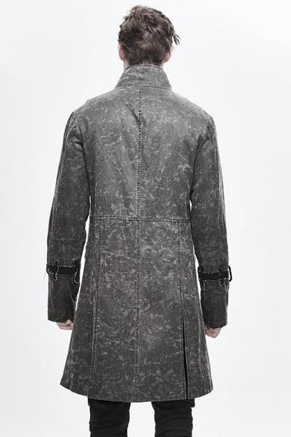 Gray Wasteland Punk Square Matching Faded Mens Long Coat