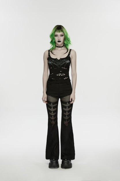 Black Spliced Slim Eyelet Women's Punk Pants