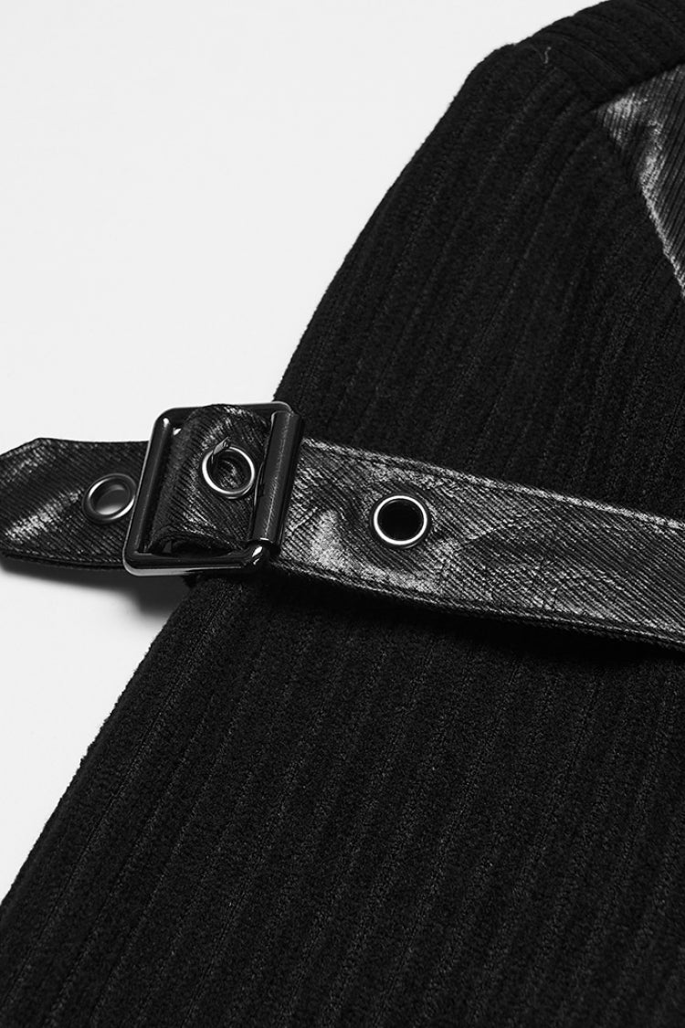 Black Stand Collar Long Sleeves Spliced Buckled Strappy Men's Punk Top